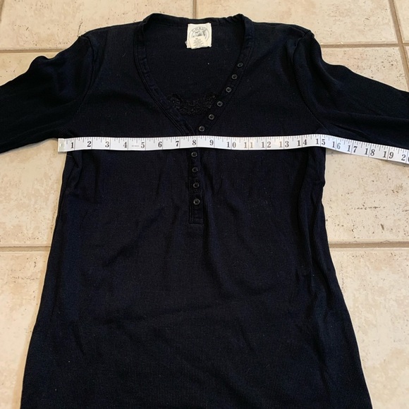 Chaus Organic Black Ribbed Henley Top with Lace & Button Detail, Size M - Picture 3 of 5